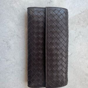 Bottega Veneta Dark Brown Leather Wallet Long